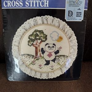 DESIGNS FOR THE NEEDLE STAMPED Cross Stitch Kit 7" HOOP FRIENDS Panda Bear #3701